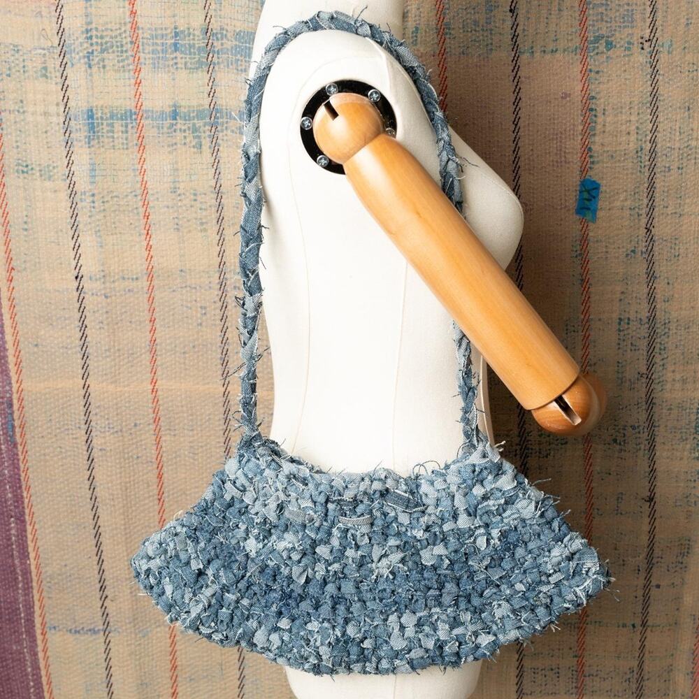 Custom upcycled shoulder bag crochet